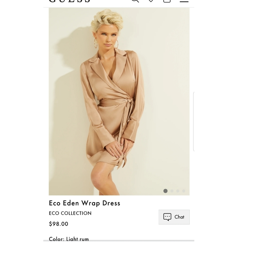 Guess Eco Eden Satin Wrap Dress (Large) Light Rum